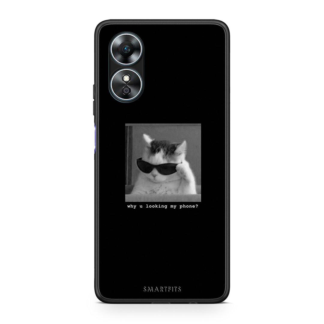 Θήκη Oppo A17 Meme Cat από τη Smartfits με σχέδιο στο πίσω μέρος και μαύρο περίβλημα | Oppo A17 Meme Cat Case with Colorful Back and Black Bezels