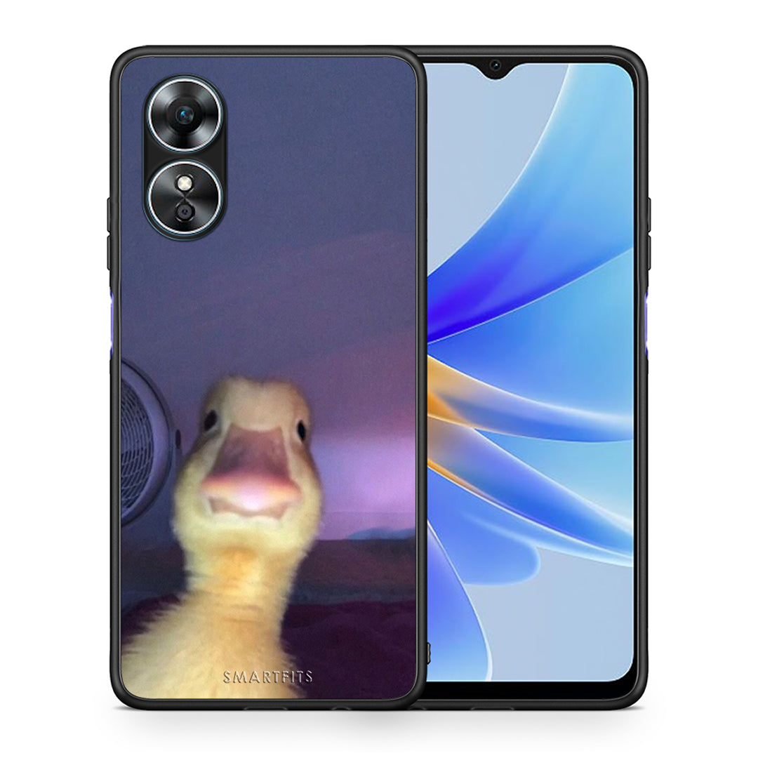 Θήκη Oppo A17 Meme Duck από τη Smartfits με σχέδιο στο πίσω μέρος και μαύρο περίβλημα | Oppo A17 Meme Duck Case with Colorful Back and Black Bezels