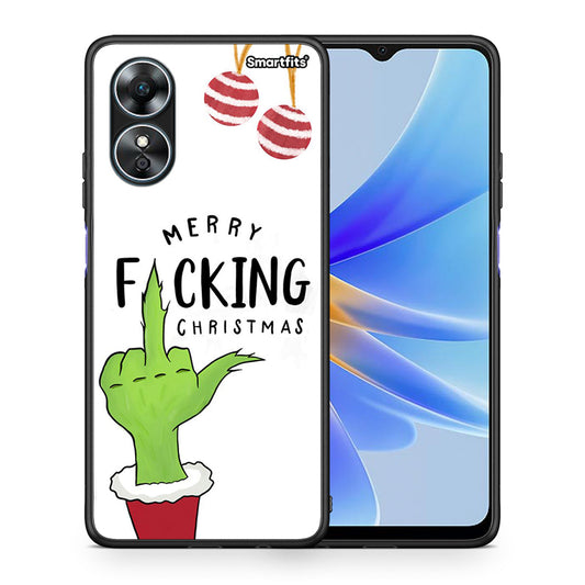 Θήκη Oppo A17 Merry F Xmas από τη Smartfits με σχέδιο στο πίσω μέρος και μαύρο περίβλημα | Oppo A17 Merry F Xmas Case with Colorful Back and Black Bezels