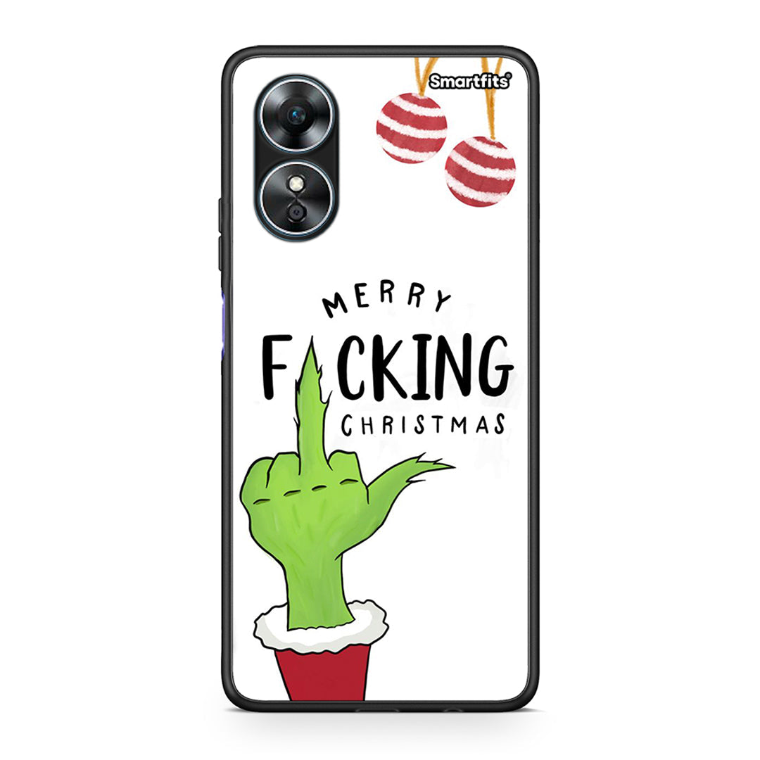Θήκη Oppo A17 Merry F Xmas από τη Smartfits με σχέδιο στο πίσω μέρος και μαύρο περίβλημα | Oppo A17 Merry F Xmas Case with Colorful Back and Black Bezels