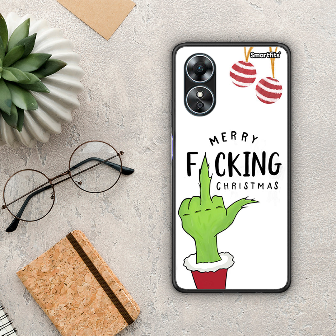 Θήκη Oppo A17 Merry F Xmas από τη Smartfits με σχέδιο στο πίσω μέρος και μαύρο περίβλημα | Oppo A17 Merry F Xmas Case with Colorful Back and Black Bezels