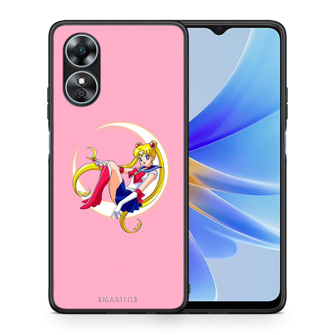 Θήκη Oppo A17 Moon Girl από τη Smartfits με σχέδιο στο πίσω μέρος και μαύρο περίβλημα | Oppo A17 Moon Girl Case with Colorful Back and Black Bezels