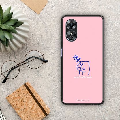 Θήκη Oppo A17 Nice Day από τη Smartfits με σχέδιο στο πίσω μέρος και μαύρο περίβλημα | Oppo A17 Nice Day Case with Colorful Back and Black Bezels