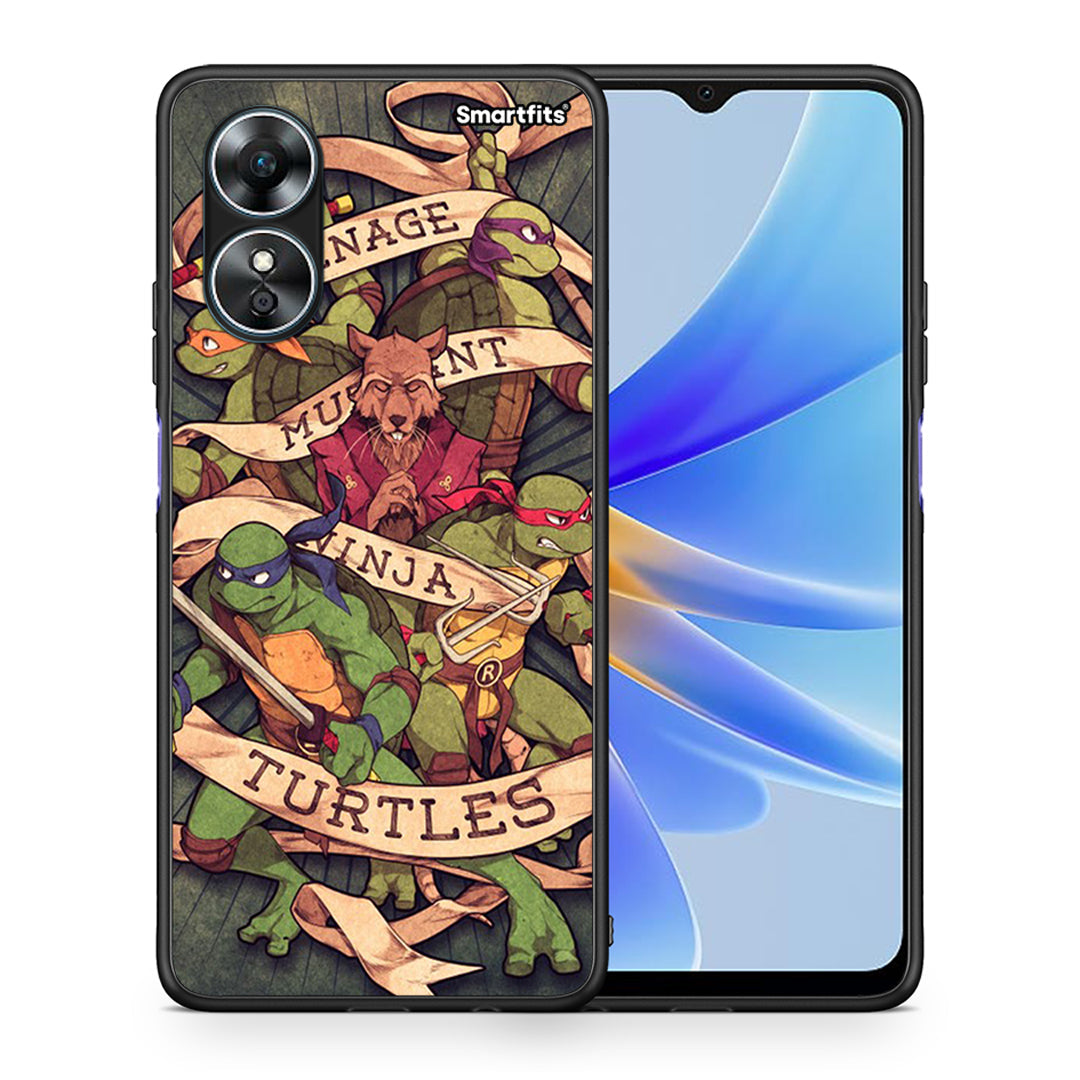 Θήκη Oppo A17 Ninja Turtles από τη Smartfits με σχέδιο στο πίσω μέρος και μαύρο περίβλημα | Oppo A17 Ninja Turtles Case with Colorful Back and Black Bezels