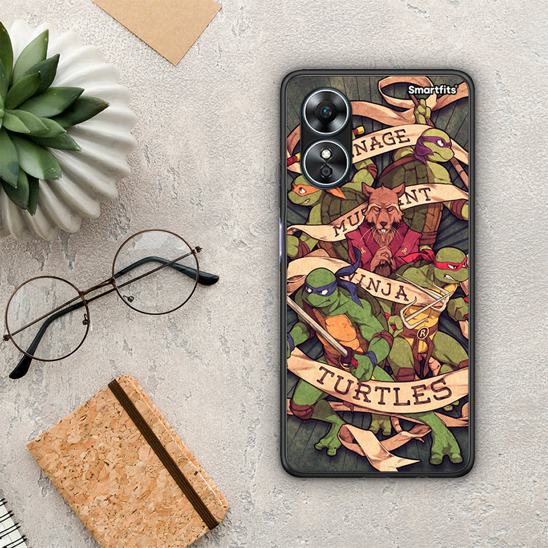 Θήκη Oppo A17 Ninja Turtles από τη Smartfits με σχέδιο στο πίσω μέρος και μαύρο περίβλημα | Oppo A17 Ninja Turtles Case with Colorful Back and Black Bezels