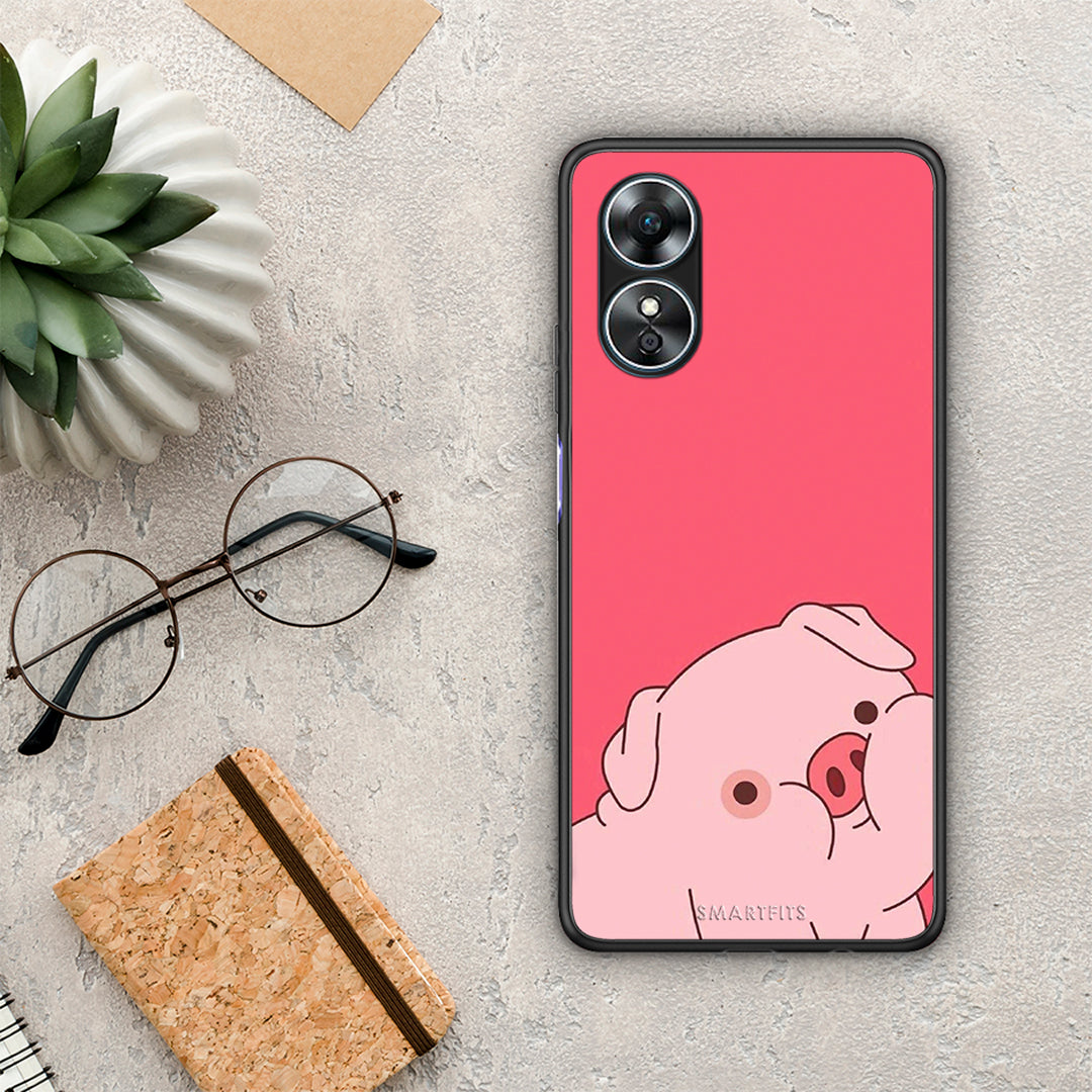 Θήκη Oppo A17 Pig Love 1 από τη Smartfits με σχέδιο στο πίσω μέρος και μαύρο περίβλημα | Oppo A17 Pig Love 1 Case with Colorful Back and Black Bezels