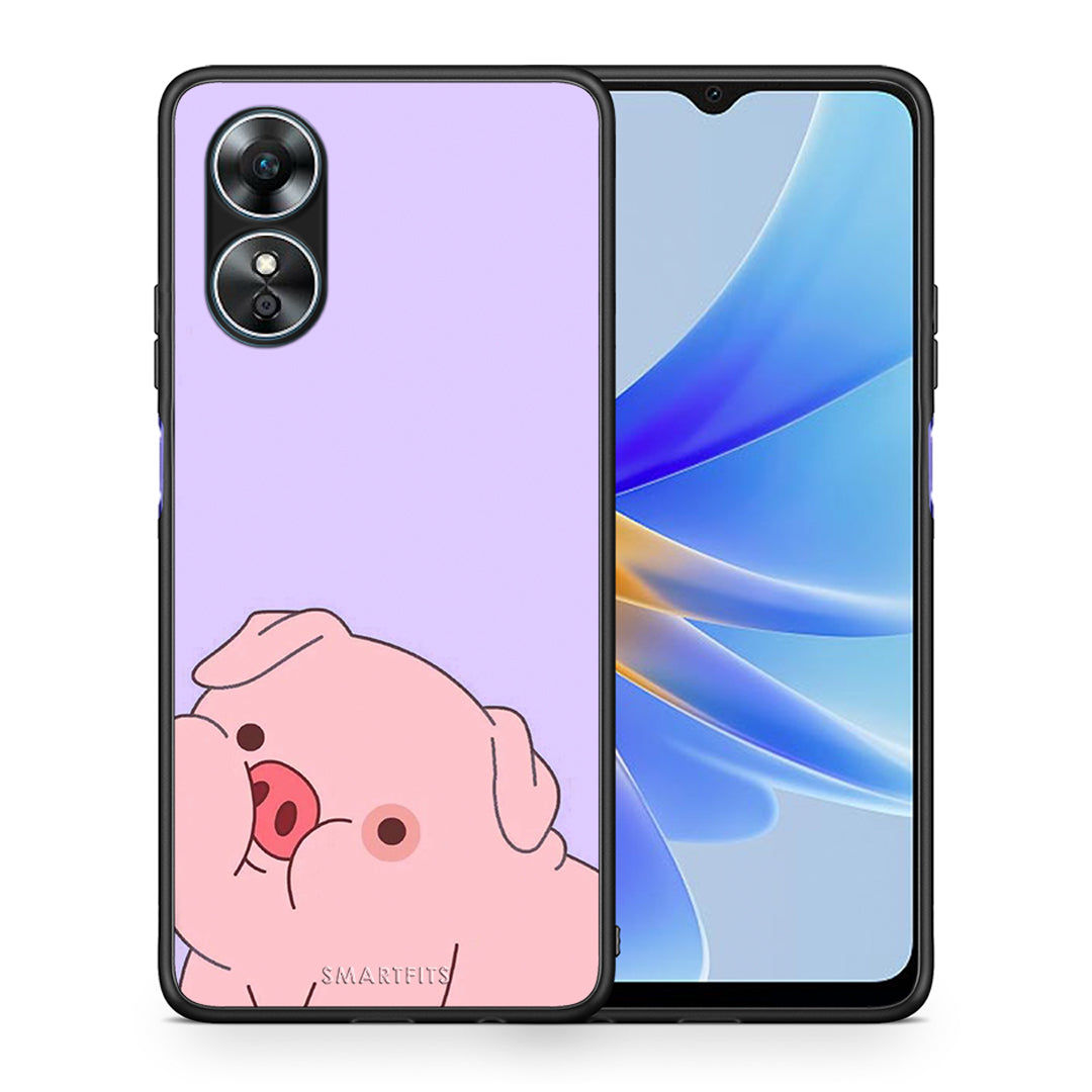 Θήκη Oppo A17 Pig Love 2 από τη Smartfits με σχέδιο στο πίσω μέρος και μαύρο περίβλημα | Oppo A17 Pig Love 2 Case with Colorful Back and Black Bezels