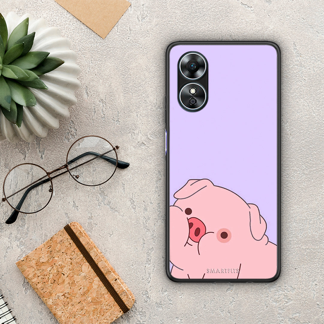 Θήκη Oppo A17 Pig Love 2 από τη Smartfits με σχέδιο στο πίσω μέρος και μαύρο περίβλημα | Oppo A17 Pig Love 2 Case with Colorful Back and Black Bezels