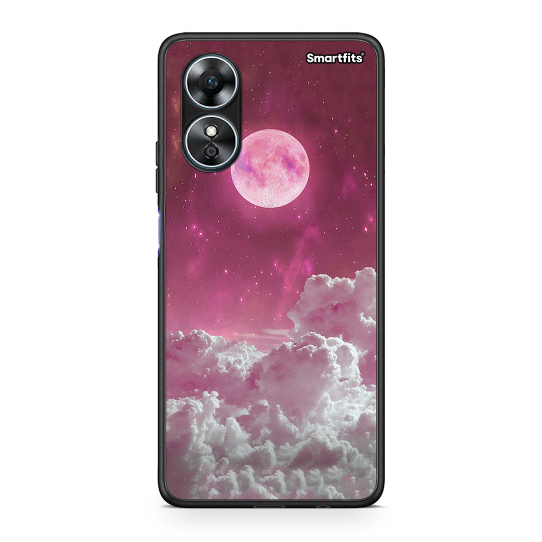 Θήκη Oppo A17 Pink Moon από τη Smartfits με σχέδιο στο πίσω μέρος και μαύρο περίβλημα | Oppo A17 Pink Moon Case with Colorful Back and Black Bezels