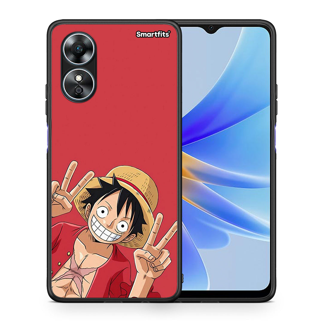 Θήκη Oppo A17 Pirate Luffy από τη Smartfits με σχέδιο στο πίσω μέρος και μαύρο περίβλημα | Oppo A17 Pirate Luffy Case with Colorful Back and Black Bezels