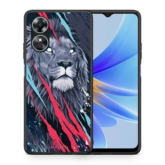 Θήκη Oppo A17 PopArt Lion Designer από τη Smartfits με σχέδιο στο πίσω μέρος και μαύρο περίβλημα | Oppo A17 PopArt Lion Designer Case with Colorful Back and Black Bezels