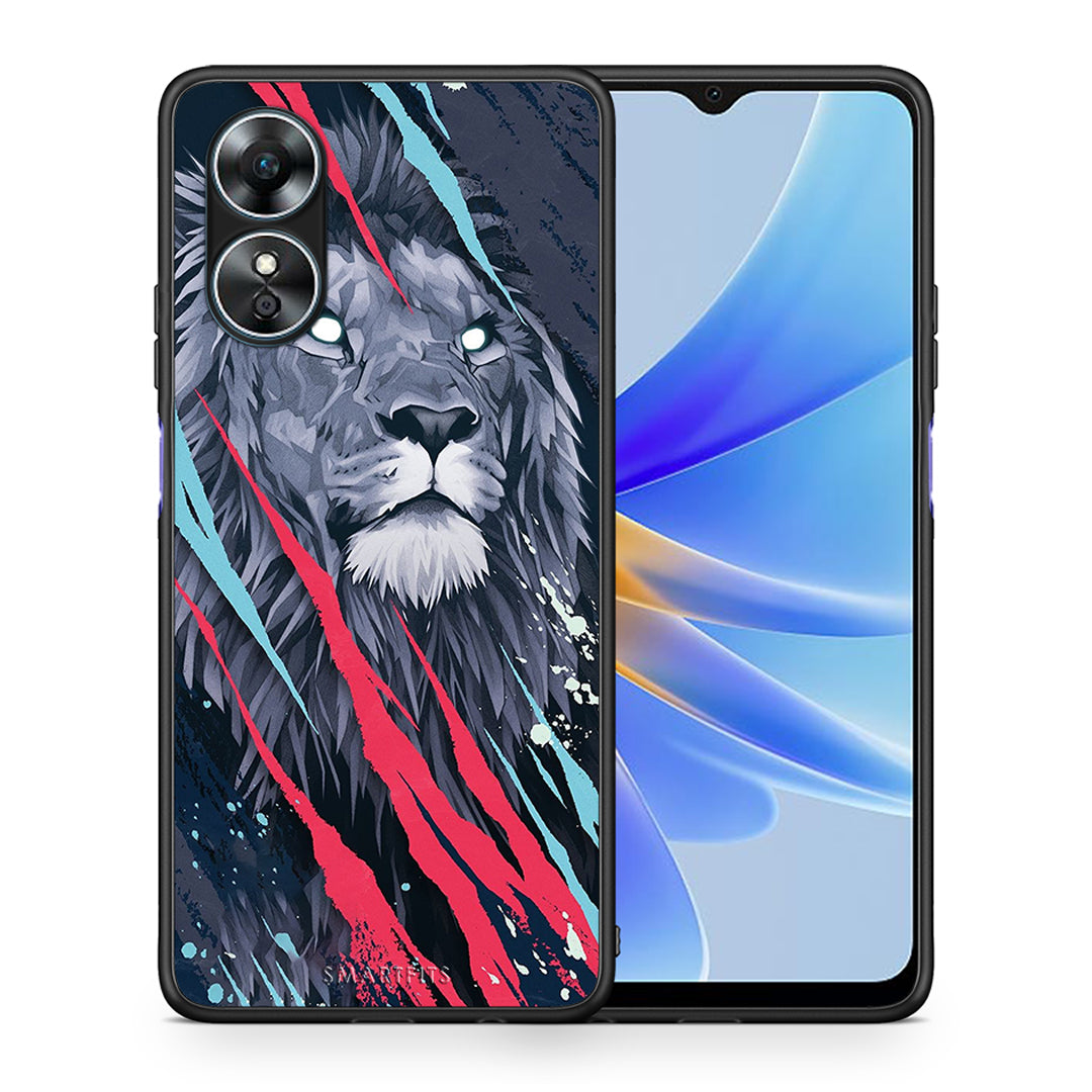 Θήκη Oppo A17 PopArt Lion Designer από τη Smartfits με σχέδιο στο πίσω μέρος και μαύρο περίβλημα | Oppo A17 PopArt Lion Designer Case with Colorful Back and Black Bezels