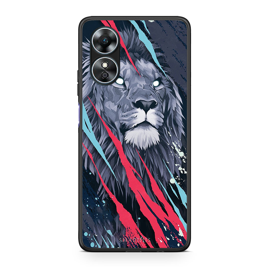 Θήκη Oppo A17 PopArt Lion Designer από τη Smartfits με σχέδιο στο πίσω μέρος και μαύρο περίβλημα | Oppo A17 PopArt Lion Designer Case with Colorful Back and Black Bezels