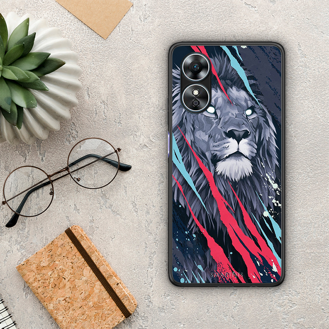 Θήκη Oppo A17 PopArt Lion Designer από τη Smartfits με σχέδιο στο πίσω μέρος και μαύρο περίβλημα | Oppo A17 PopArt Lion Designer Case with Colorful Back and Black Bezels