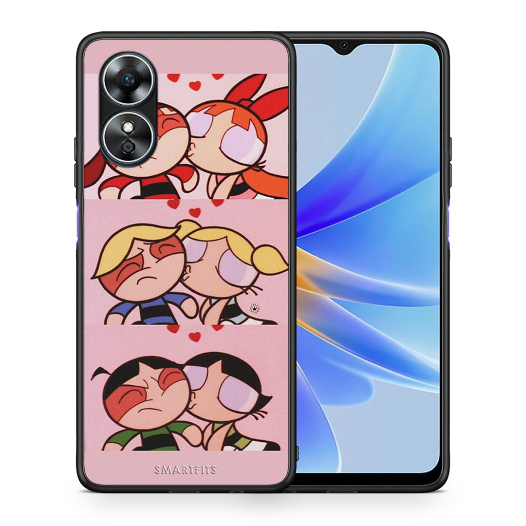 Θήκη Oppo A17 Puff Love από τη Smartfits με σχέδιο στο πίσω μέρος και μαύρο περίβλημα | Oppo A17 Puff Love Case with Colorful Back and Black Bezels