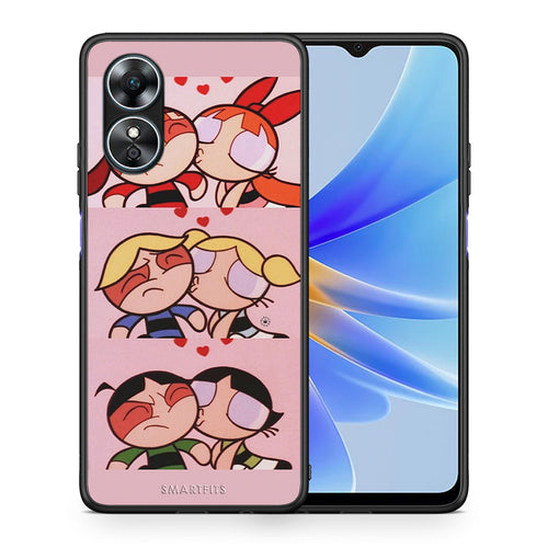 Θήκη Oppo A17 Puff Love από τη Smartfits με σχέδιο στο πίσω μέρος και μαύρο περίβλημα | Oppo A17 Puff Love Case with Colorful Back and Black Bezels