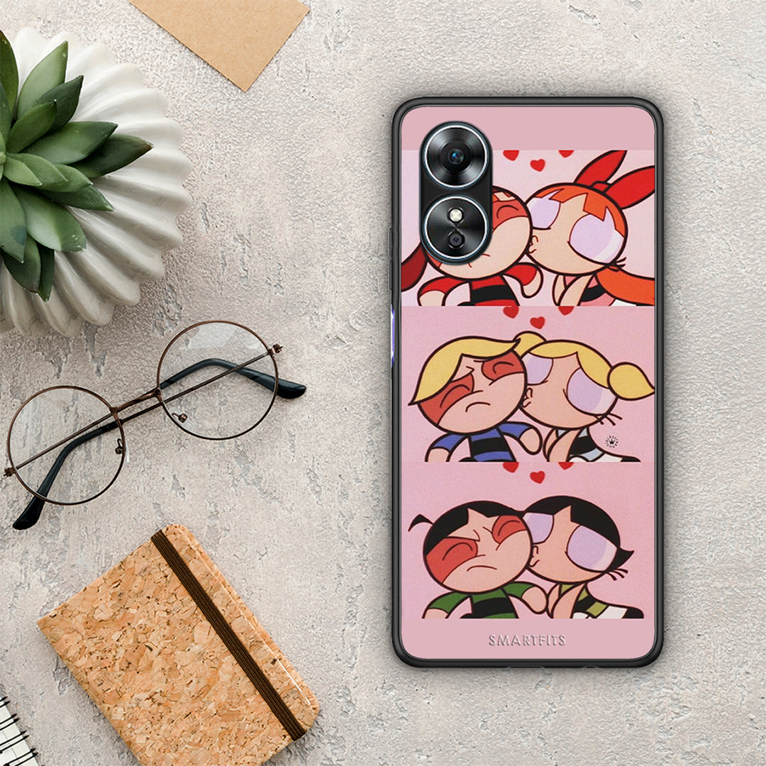 Θήκη Oppo A17 Puff Love από τη Smartfits με σχέδιο στο πίσω μέρος και μαύρο περίβλημα | Oppo A17 Puff Love Case with Colorful Back and Black Bezels
