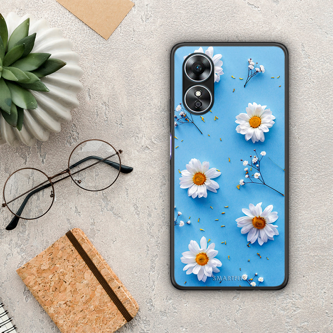 Θήκη Oppo A17 Real Daisies από τη Smartfits με σχέδιο στο πίσω μέρος και μαύρο περίβλημα | Oppo A17 Real Daisies Case with Colorful Back and Black Bezels