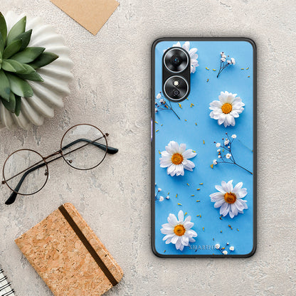 Θήκη Oppo A17 Real Daisies από τη Smartfits με σχέδιο στο πίσω μέρος και μαύρο περίβλημα | Oppo A17 Real Daisies Case with Colorful Back and Black Bezels