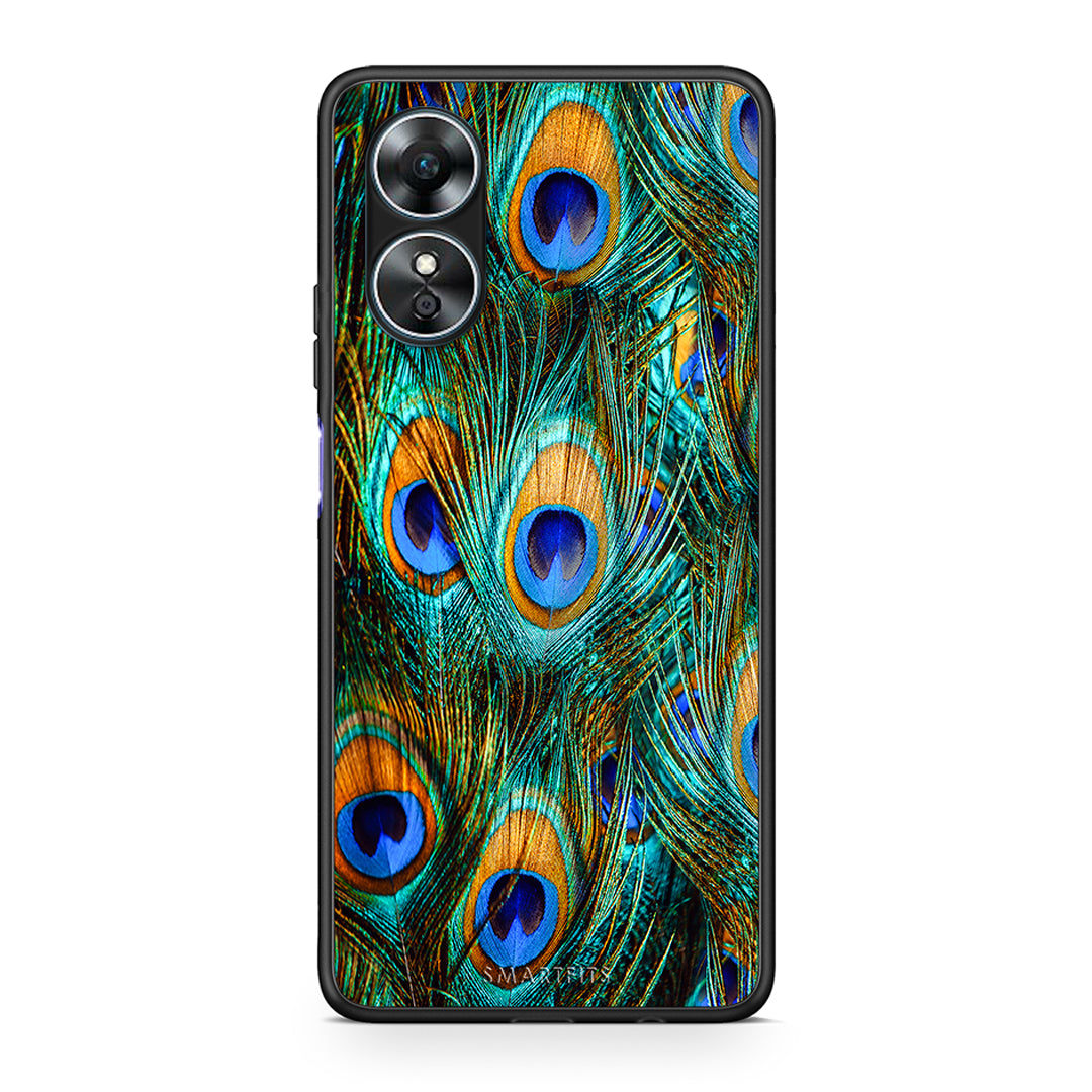 Θήκη Oppo A17 Real Peacock Feathers από τη Smartfits με σχέδιο στο πίσω μέρος και μαύρο περίβλημα | Oppo A17 Real Peacock Feathers Case with Colorful Back and Black Bezels