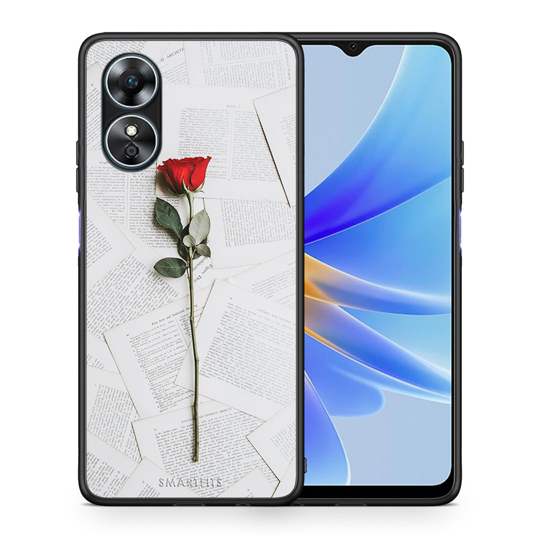 Θήκη Oppo A17 Red Rose από τη Smartfits με σχέδιο στο πίσω μέρος και μαύρο περίβλημα | Oppo A17 Red Rose Case with Colorful Back and Black Bezels