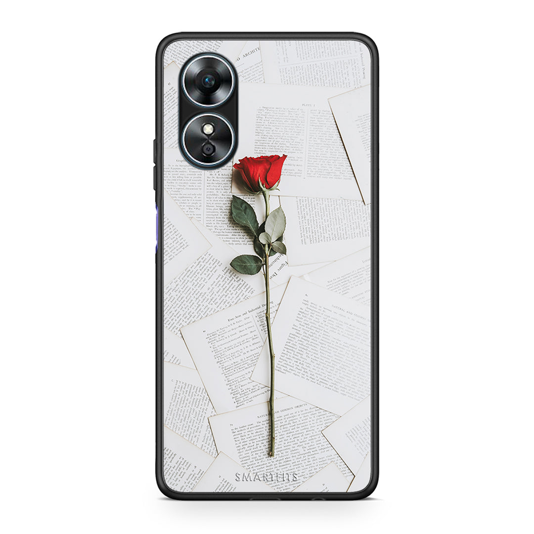 Θήκη Oppo A17 Red Rose από τη Smartfits με σχέδιο στο πίσω μέρος και μαύρο περίβλημα | Oppo A17 Red Rose Case with Colorful Back and Black Bezels