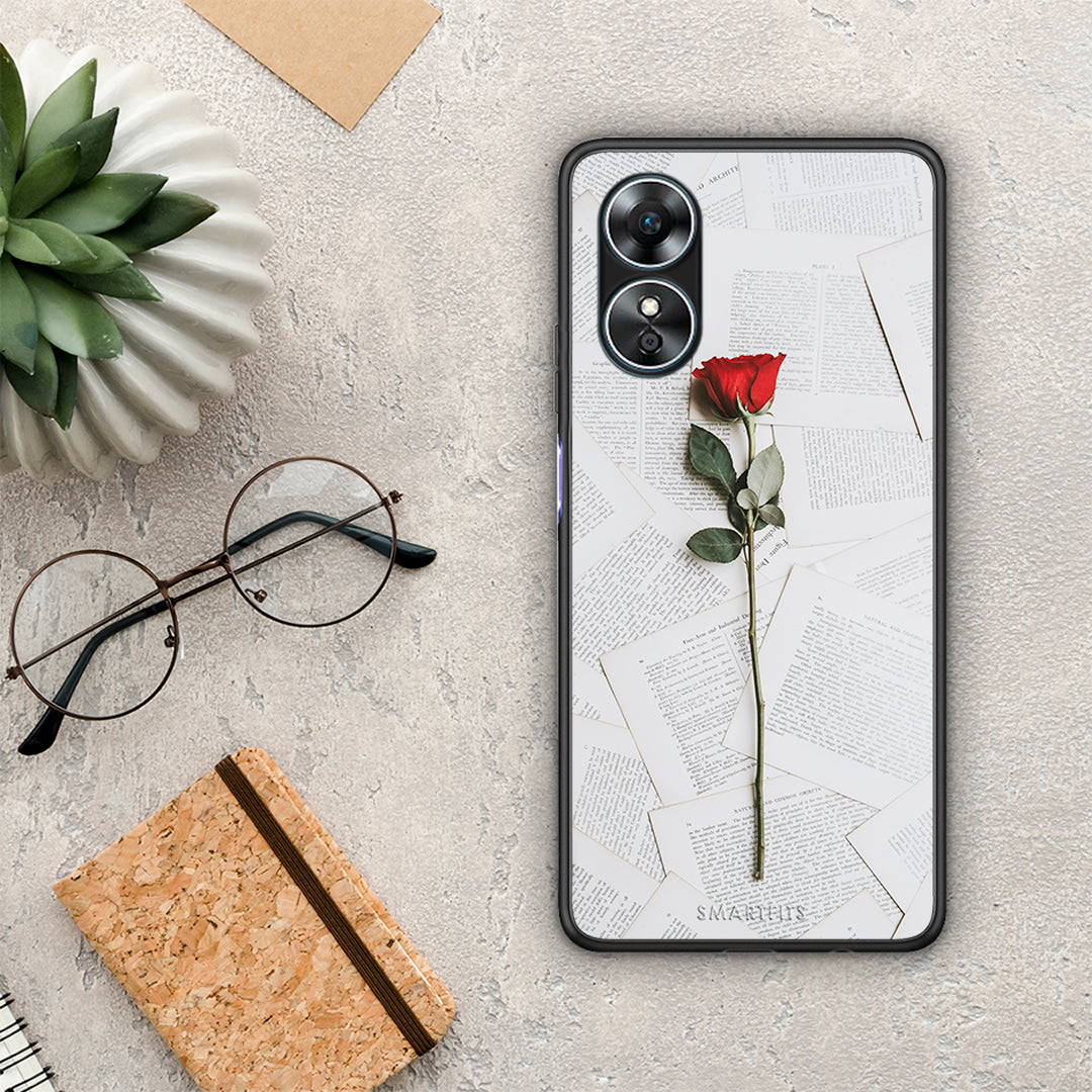 Θήκη Oppo A17 Red Rose από τη Smartfits με σχέδιο στο πίσω μέρος και μαύρο περίβλημα | Oppo A17 Red Rose Case with Colorful Back and Black Bezels