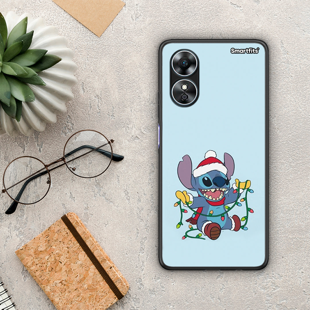 Θήκη Oppo A17 Santa Stich από τη Smartfits με σχέδιο στο πίσω μέρος και μαύρο περίβλημα | Oppo A17 Santa Stich Case with Colorful Back and Black Bezels