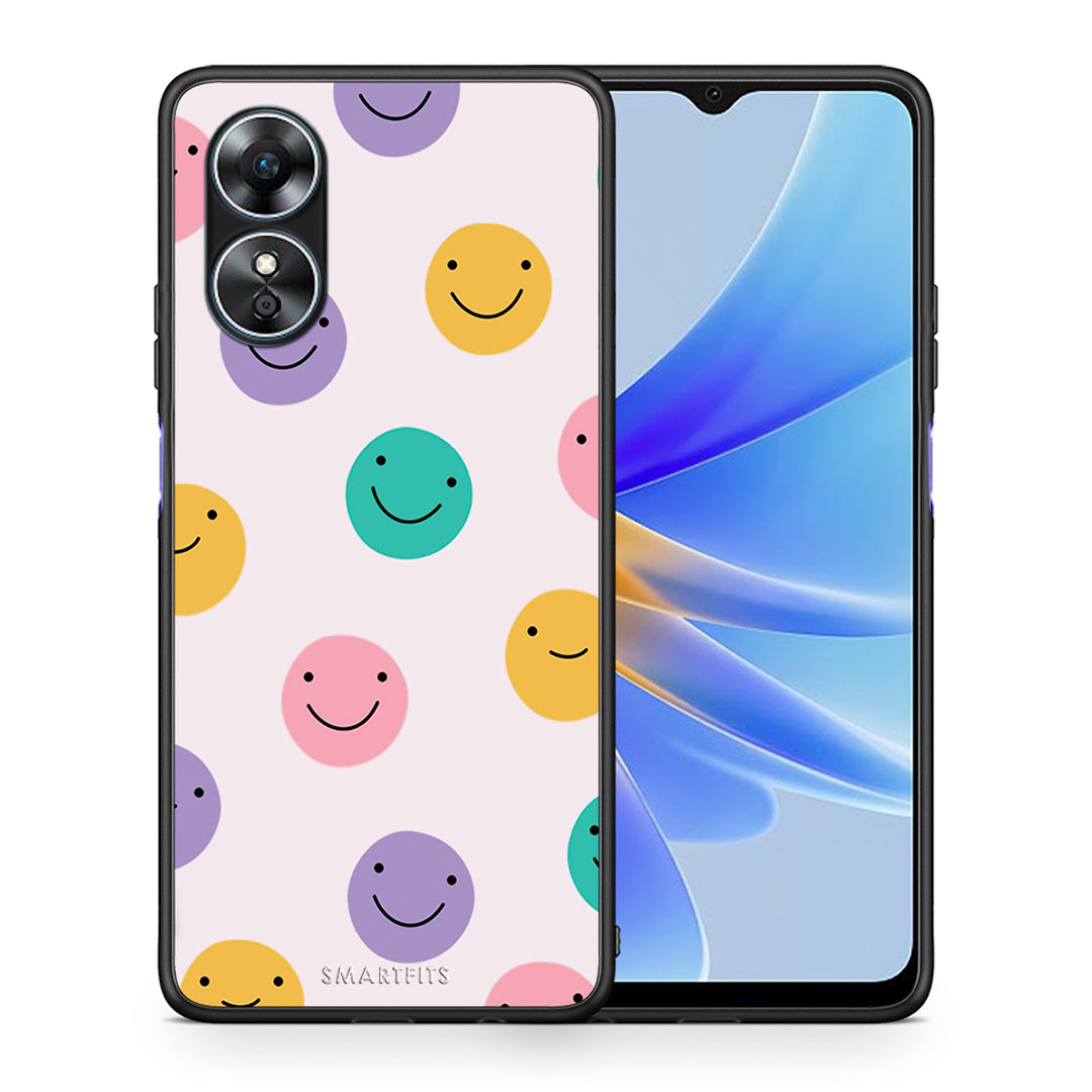 Θήκη Oppo A17 Smiley Faces από τη Smartfits με σχέδιο στο πίσω μέρος και μαύρο περίβλημα | Oppo A17 Smiley Faces Case with Colorful Back and Black Bezels