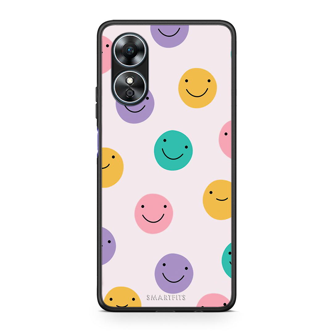 Θήκη Oppo A17 Smiley Faces από τη Smartfits με σχέδιο στο πίσω μέρος και μαύρο περίβλημα | Oppo A17 Smiley Faces Case with Colorful Back and Black Bezels