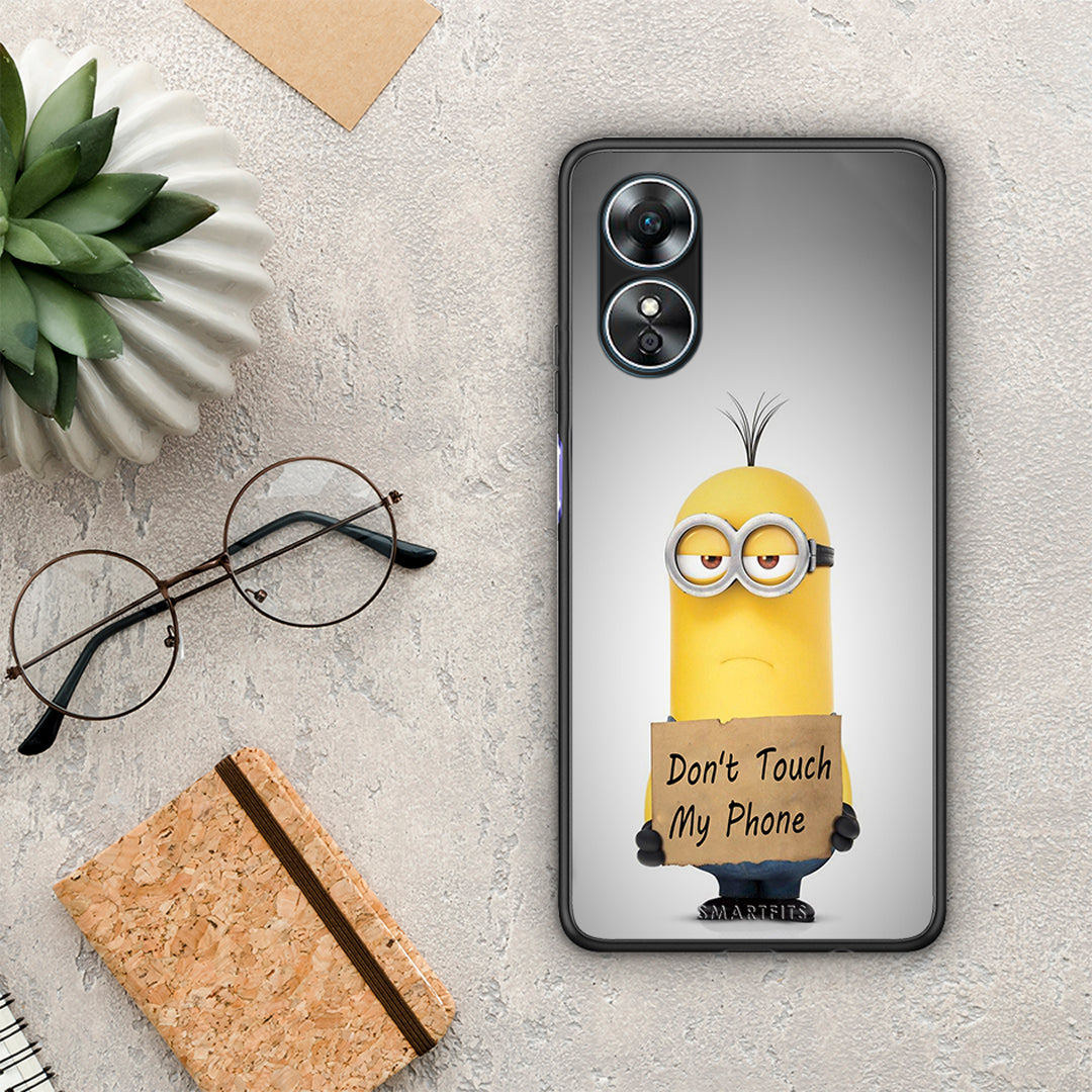 Θήκη Oppo A17 Text Minion από τη Smartfits με σχέδιο στο πίσω μέρος και μαύρο περίβλημα | Oppo A17 Text Minion Case with Colorful Back and Black Bezels