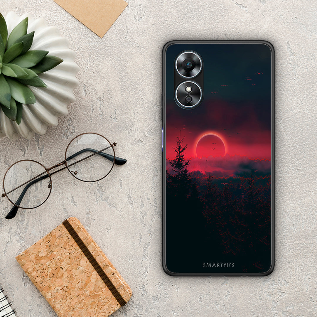 Θήκη Oppo A17 Tropic Sunset από τη Smartfits με σχέδιο στο πίσω μέρος και μαύρο περίβλημα | Oppo A17 Tropic Sunset Case with Colorful Back and Black Bezels