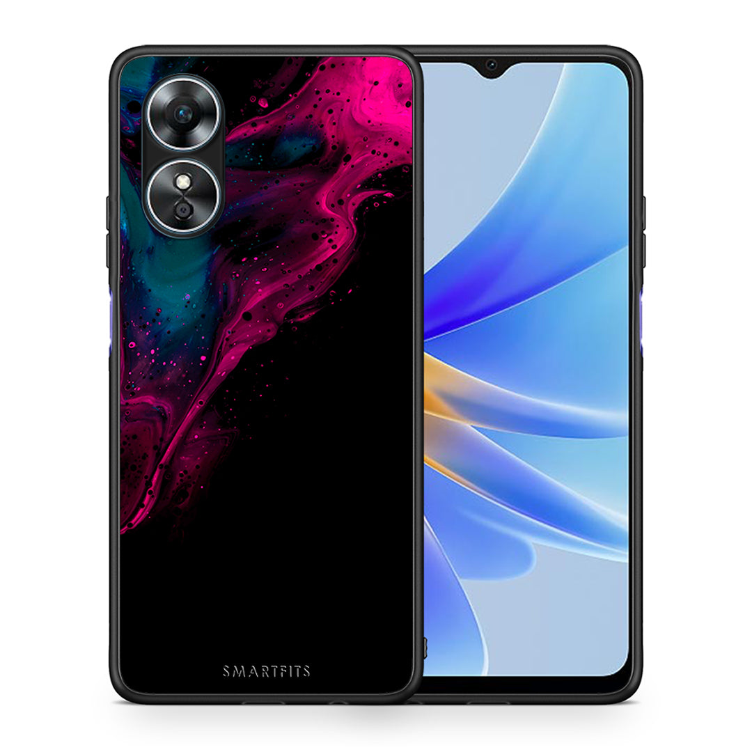 Θήκη Oppo A17 Watercolor Pink Black από τη Smartfits με σχέδιο στο πίσω μέρος και μαύρο περίβλημα | Oppo A17 Watercolor Pink Black Case with Colorful Back and Black Bezels