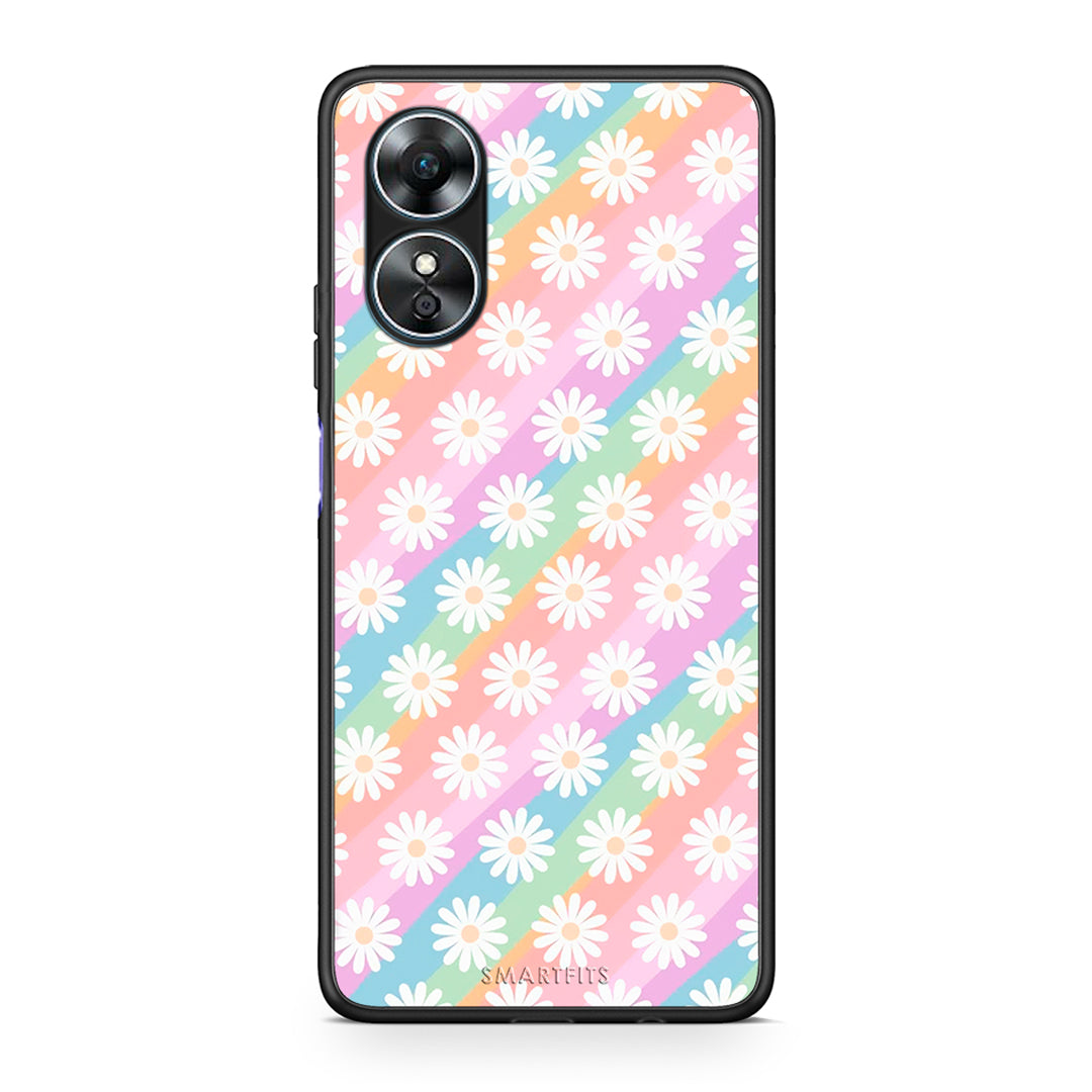 Θήκη Oppo A17 White Daisies από τη Smartfits με σχέδιο στο πίσω μέρος και μαύρο περίβλημα | Oppo A17 White Daisies Case with Colorful Back and Black Bezels