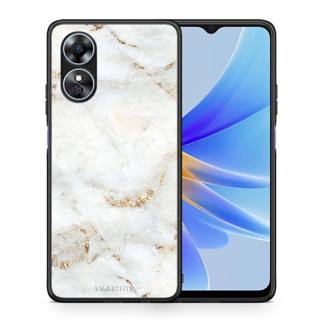 Θήκη Oppo A17 White Gold Marble από τη Smartfits με σχέδιο στο πίσω μέρος και μαύρο περίβλημα | Oppo A17 White Gold Marble Case with Colorful Back and Black Bezels