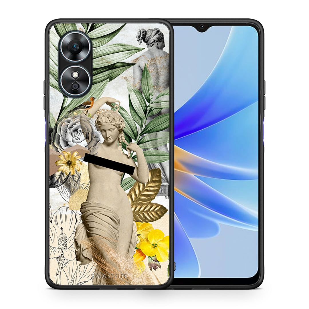 Θήκη Oppo A17 Woman Statue από τη Smartfits με σχέδιο στο πίσω μέρος και μαύρο περίβλημα | Oppo A17 Woman Statue Case with Colorful Back and Black Bezels