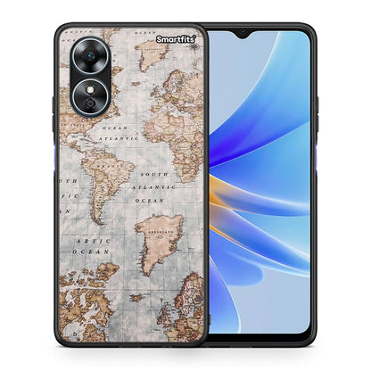 Θήκη Oppo A17 World Map από τη Smartfits με σχέδιο στο πίσω μέρος και μαύρο περίβλημα | Oppo A17 World Map Case with Colorful Back and Black Bezels