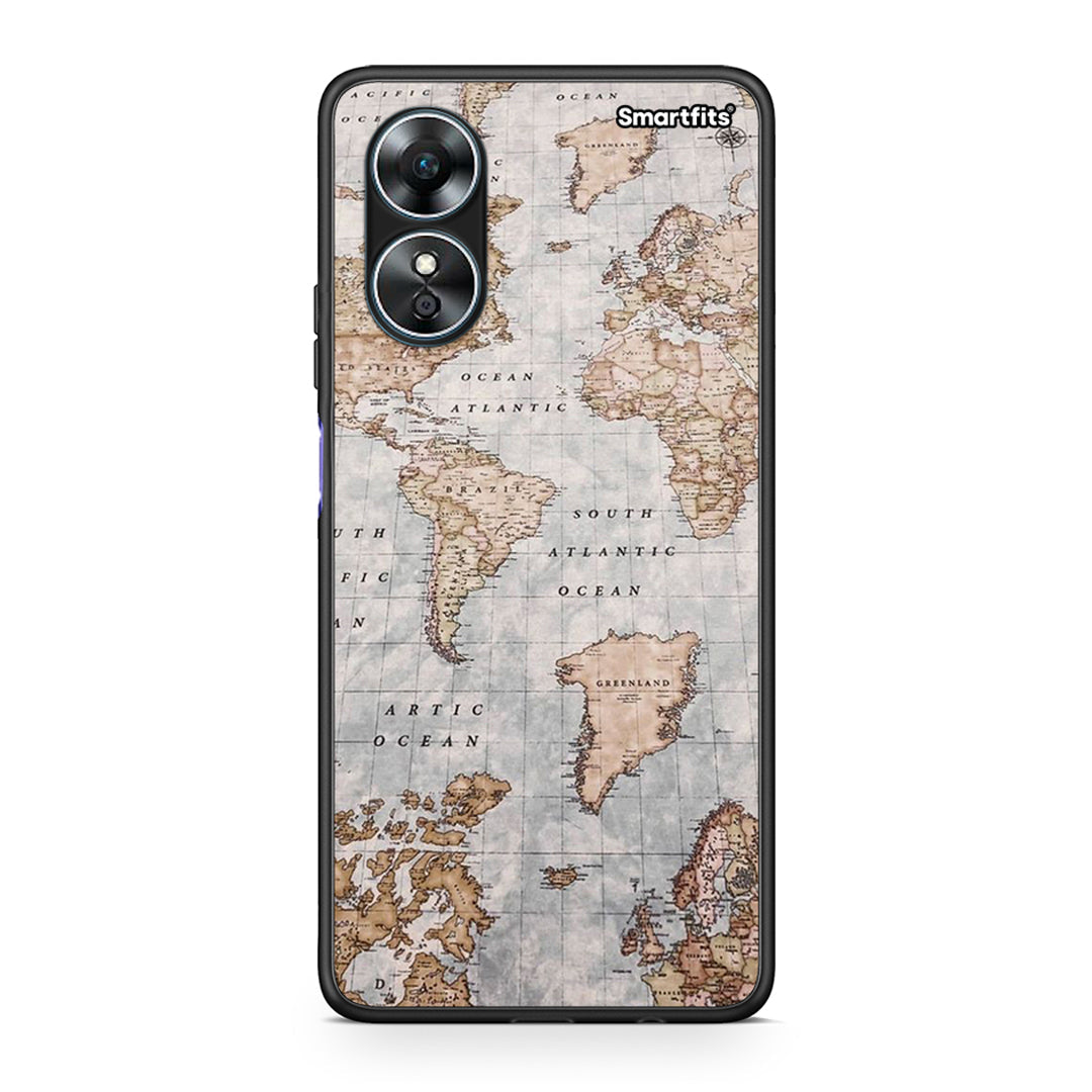 Θήκη Oppo A17 World Map από τη Smartfits με σχέδιο στο πίσω μέρος και μαύρο περίβλημα | Oppo A17 World Map Case with Colorful Back and Black Bezels