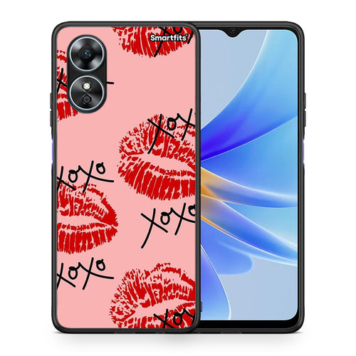 Θήκη Oppo A17 XOXO Lips από τη Smartfits με σχέδιο στο πίσω μέρος και μαύρο περίβλημα | Oppo A17 XOXO Lips Case with Colorful Back and Black Bezels