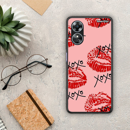 Θήκη Oppo A17 XOXO Lips από τη Smartfits με σχέδιο στο πίσω μέρος και μαύρο περίβλημα | Oppo A17 XOXO Lips Case with Colorful Back and Black Bezels