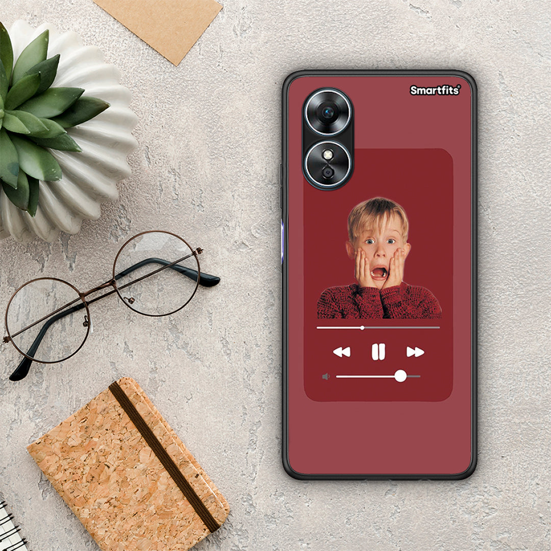 Θήκη Oppo A17 Xmas Alone Music από τη Smartfits με σχέδιο στο πίσω μέρος και μαύρο περίβλημα | Oppo A17 Xmas Alone Music Case with Colorful Back and Black Bezels