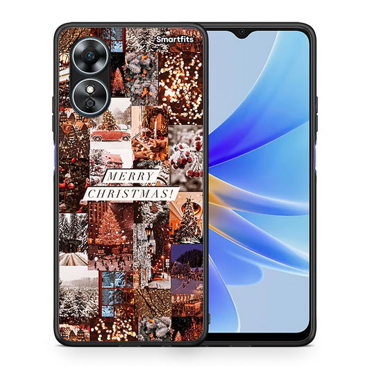 Θήκη Oppo A17 Xmas Collage από τη Smartfits με σχέδιο στο πίσω μέρος και μαύρο περίβλημα | Oppo A17 Xmas Collage Case with Colorful Back and Black Bezels