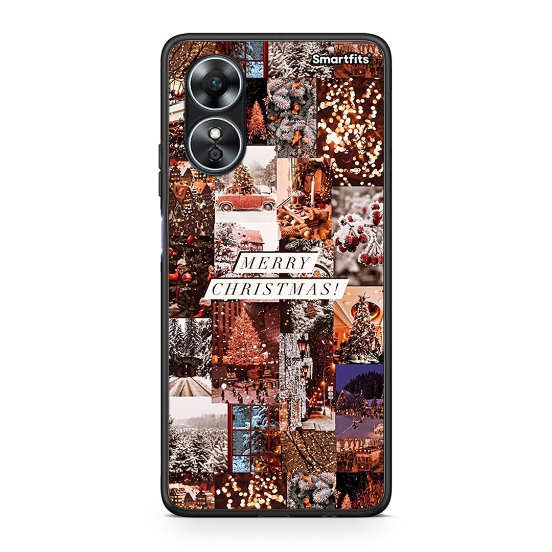 Θήκη Oppo A17 Xmas Collage από τη Smartfits με σχέδιο στο πίσω μέρος και μαύρο περίβλημα | Oppo A17 Xmas Collage Case with Colorful Back and Black Bezels