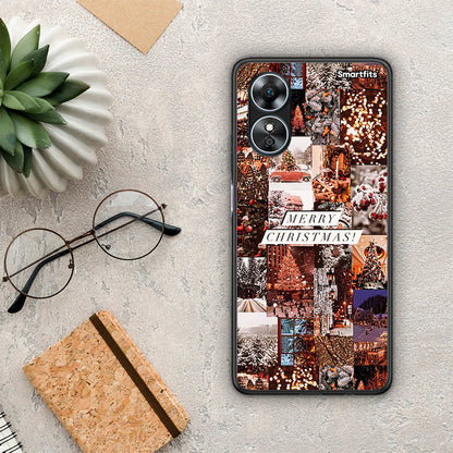 Θήκη Oppo A17 Xmas Collage από τη Smartfits με σχέδιο στο πίσω μέρος και μαύρο περίβλημα | Oppo A17 Xmas Collage Case with Colorful Back and Black Bezels