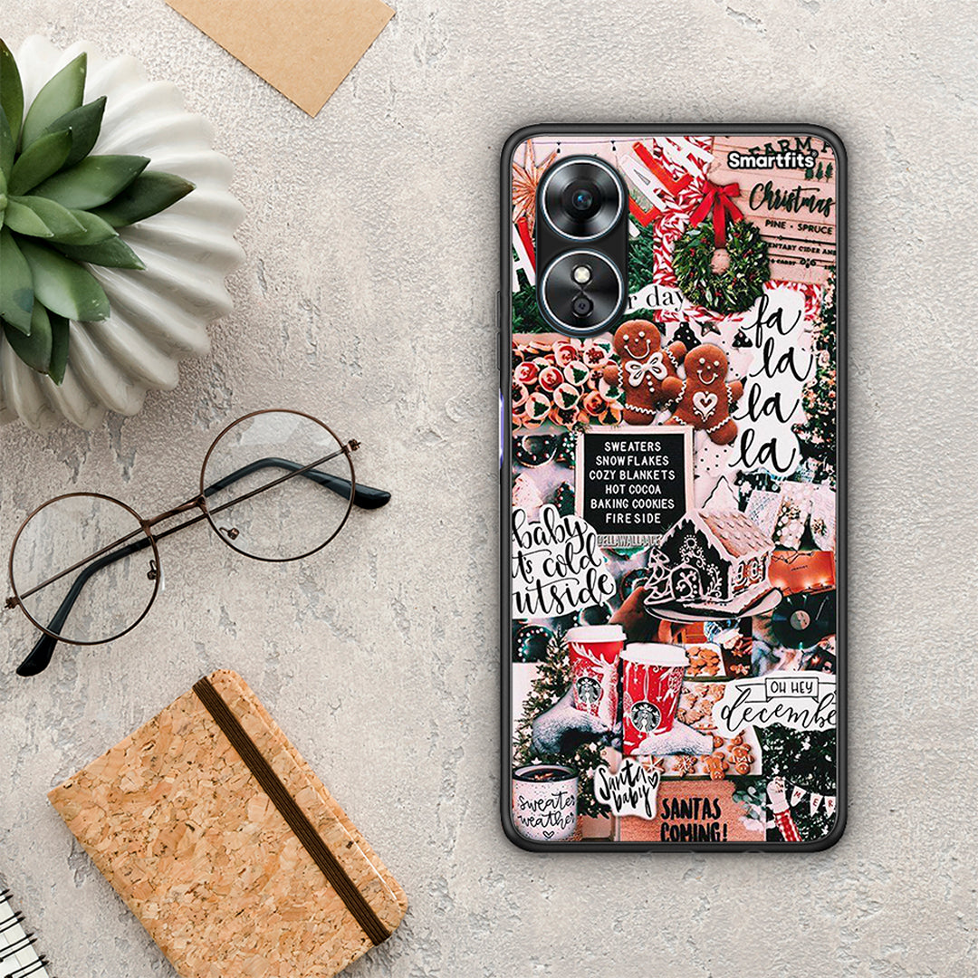 Θήκη Oppo A17 Xmas Habbits από τη Smartfits με σχέδιο στο πίσω μέρος και μαύρο περίβλημα | Oppo A17 Xmas Habbits Case with Colorful Back and Black Bezels