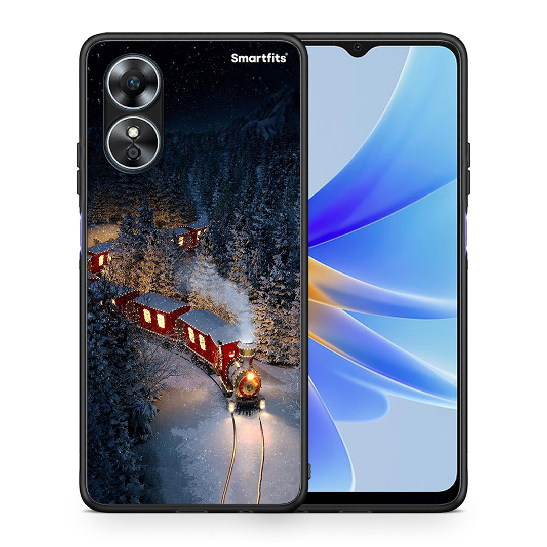 Θήκη Oppo A17 Xmas Train από τη Smartfits με σχέδιο στο πίσω μέρος και μαύρο περίβλημα | Oppo A17 Xmas Train Case with Colorful Back and Black Bezels