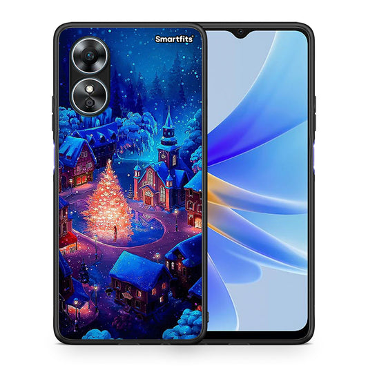 Θήκη Oppo A17 Xmas Village από τη Smartfits με σχέδιο στο πίσω μέρος και μαύρο περίβλημα | Oppo A17 Xmas Village Case with Colorful Back and Black Bezels