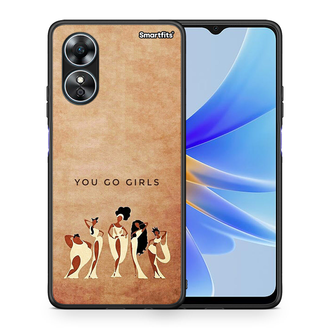 Θήκη Oppo A17 You Go Girl από τη Smartfits με σχέδιο στο πίσω μέρος και μαύρο περίβλημα | Oppo A17 You Go Girl Case with Colorful Back and Black Bezels