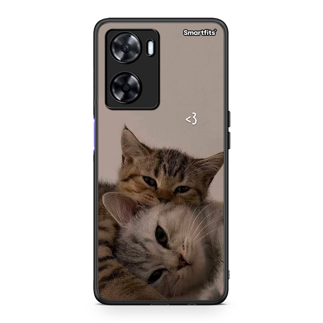Oppo A57s / A77s / A58 / OnePlus Nord N20 SE Cats In Love θήκη από τη Smartfits με σχέδιο στο πίσω μέρος και μαύρο περίβλημα | Smartphone case with colorful back and black bezels by Smartfits