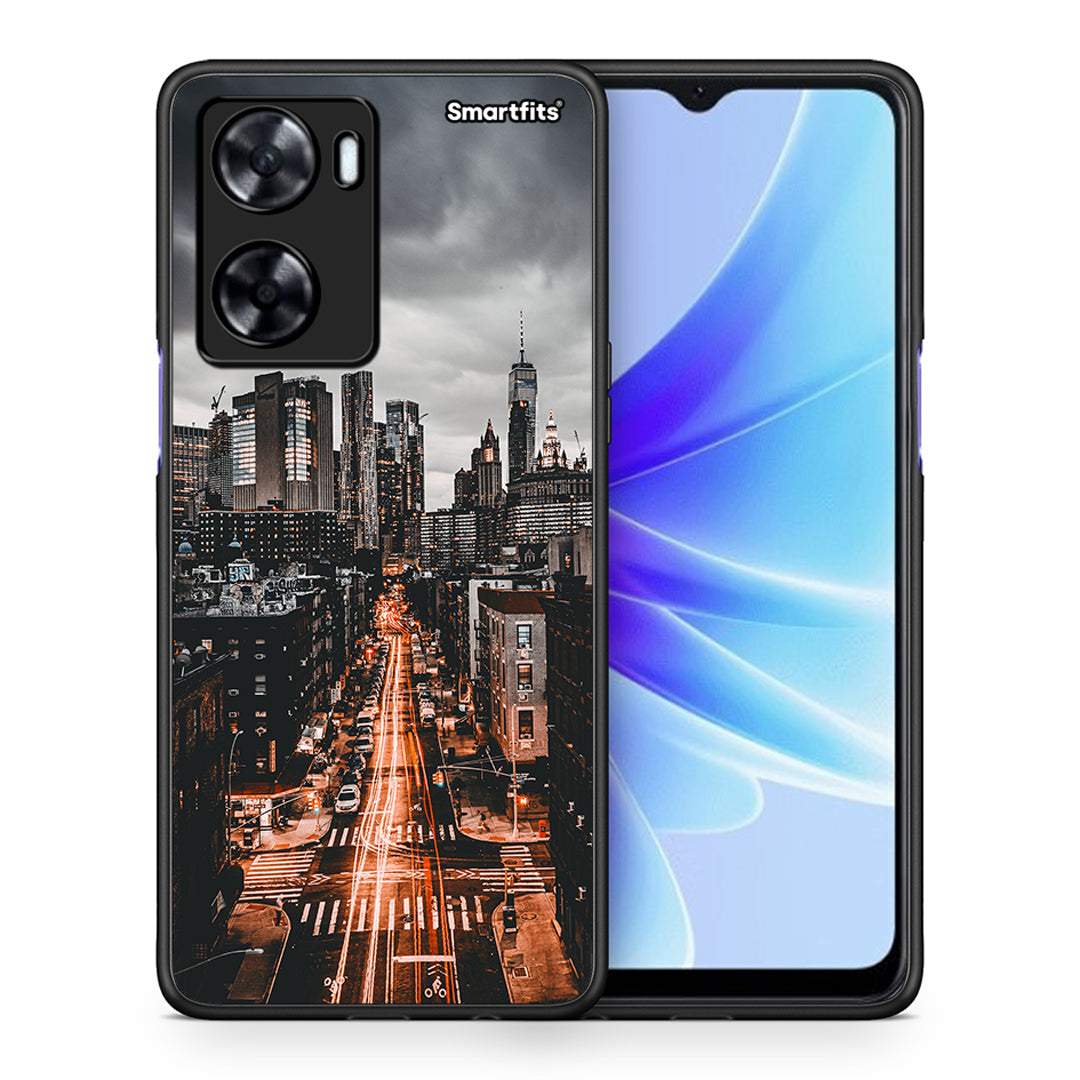 Θήκη Oppo A57s / A77s / A58 / OnePlus Nord N20 SE City Lights από τη Smartfits με σχέδιο στο πίσω μέρος και μαύρο περίβλημα | Oppo A57s / A77s / A58 / OnePlus Nord N20 SE City Lights case with colorful back and black bezels